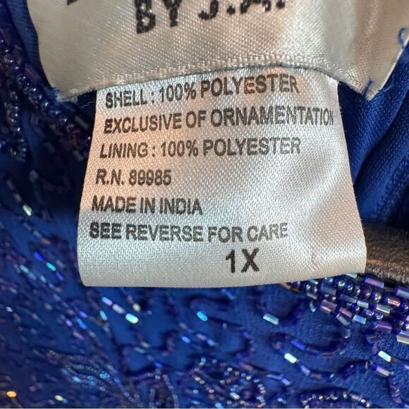 BRILLIANTE by J.A. Vintage Short sleeve cobalt blue formal gown with beading- 1X - Picture 6 of 15